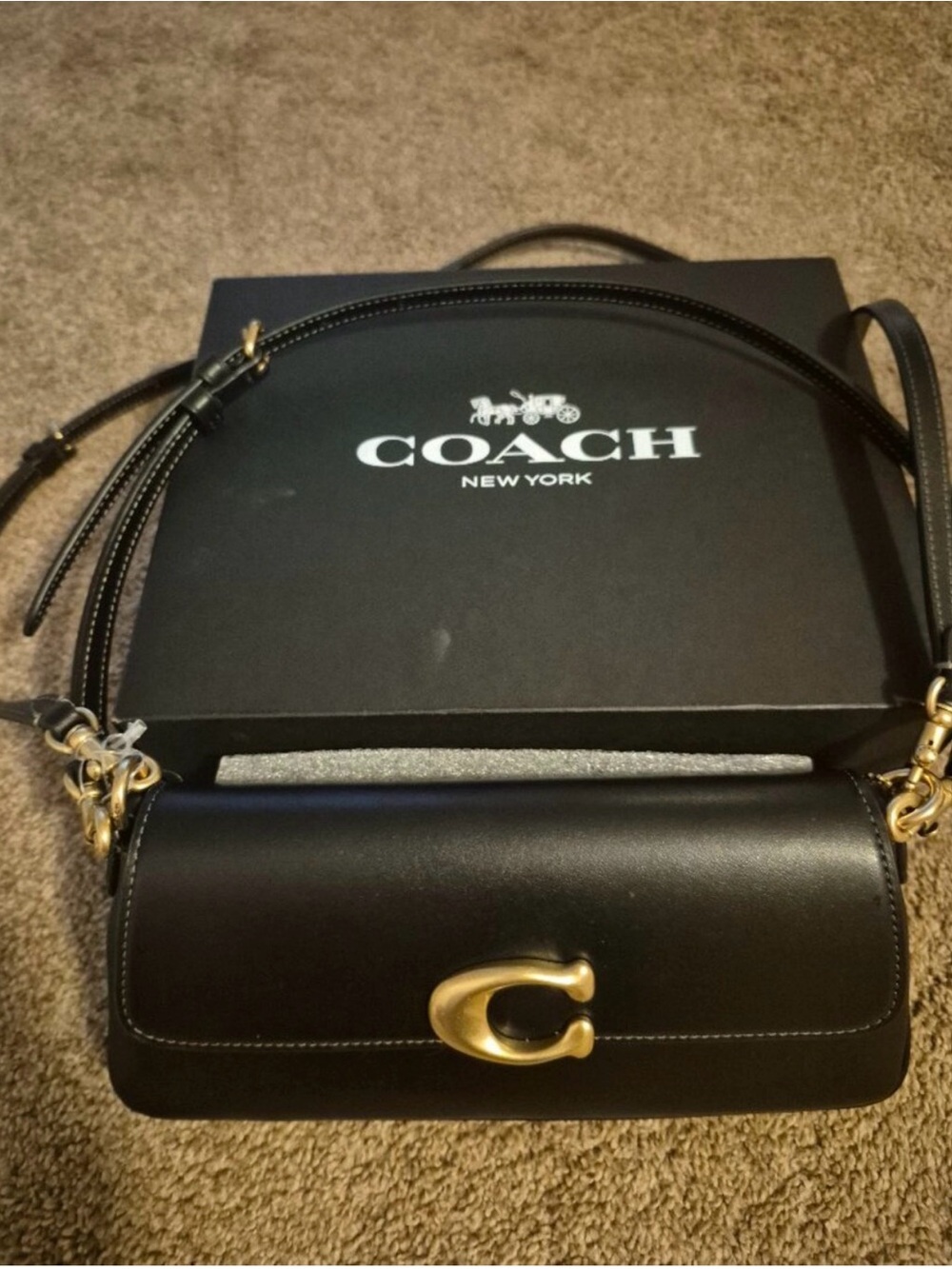 COACH Black Leather Crossbody with Gold 'C' Accent